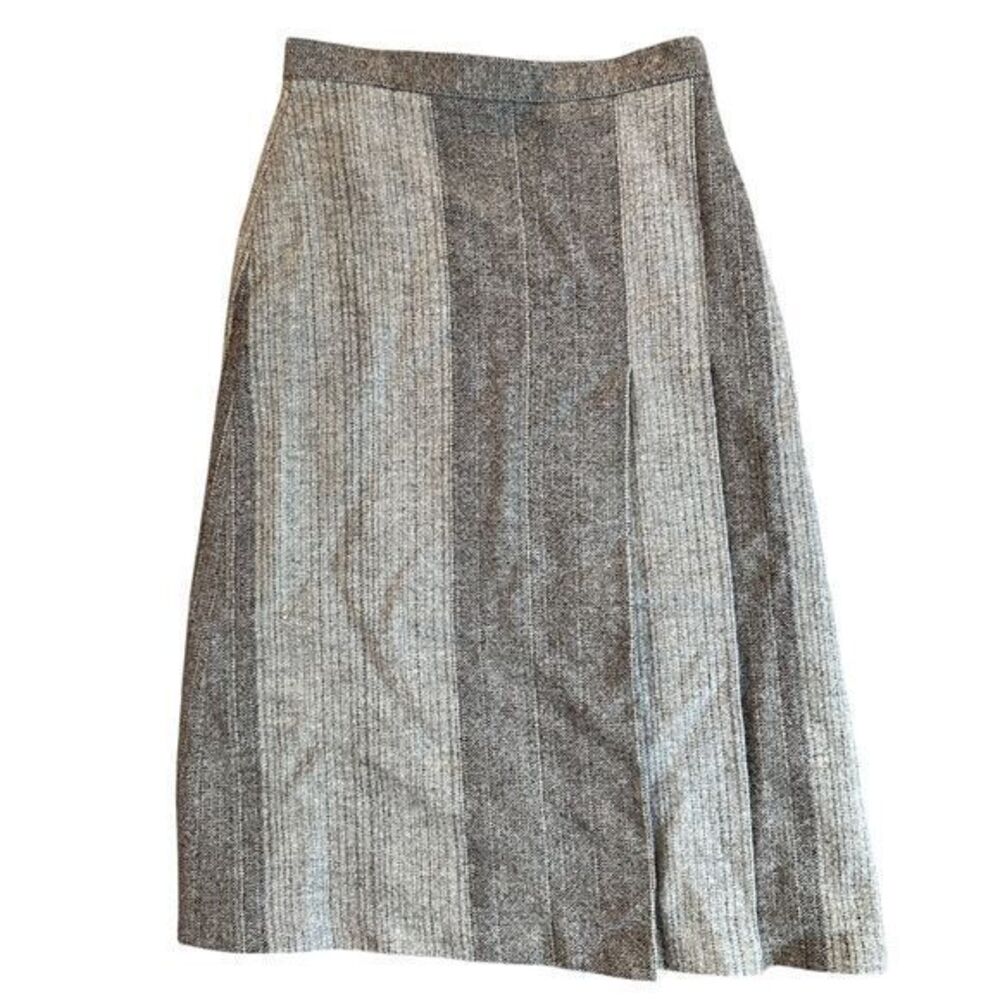 Curlew Weavers Wales 100% Pure New Wool Grey Tweed Pleated Midi Skirt – Size 14